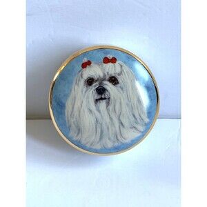 Vintage Merry Scotland Designs Porcelain Trinket Jewelry Dish Maltese Dog